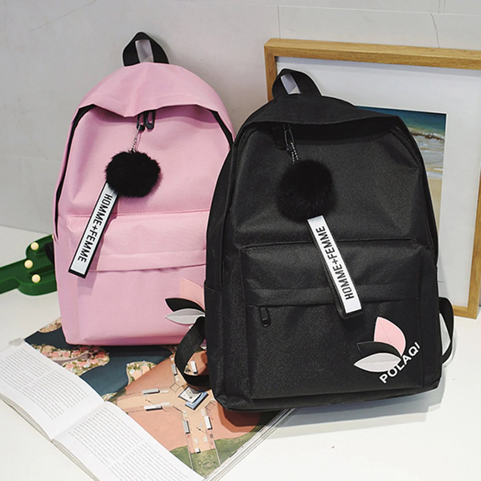 Women's Canvas Backpack with Front Zipper Pocket for School Outfits