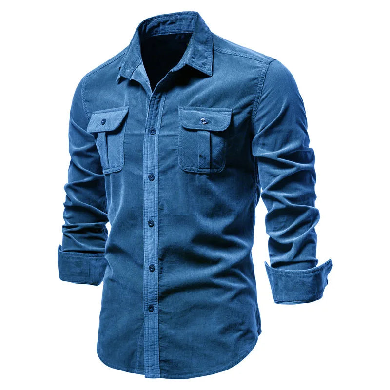 Men's Cotton Long-Sleeve Button-Front Shirt