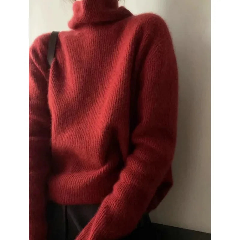 Foreign style autumn and winter turtleneck 100% pure cashmere sweater women lazy loose thick jumper knitted wool base shirt