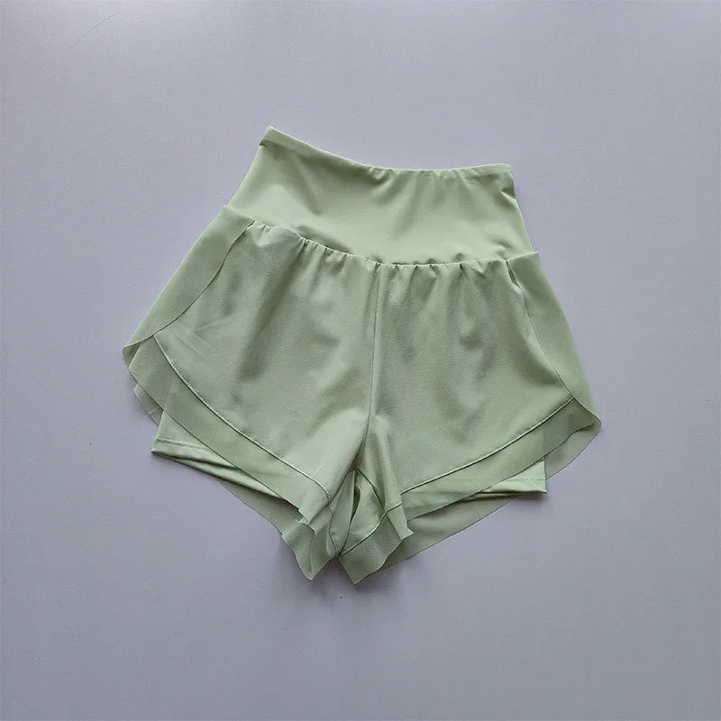 Women's High Waist Two Layer Nylon Blend Running Shorts