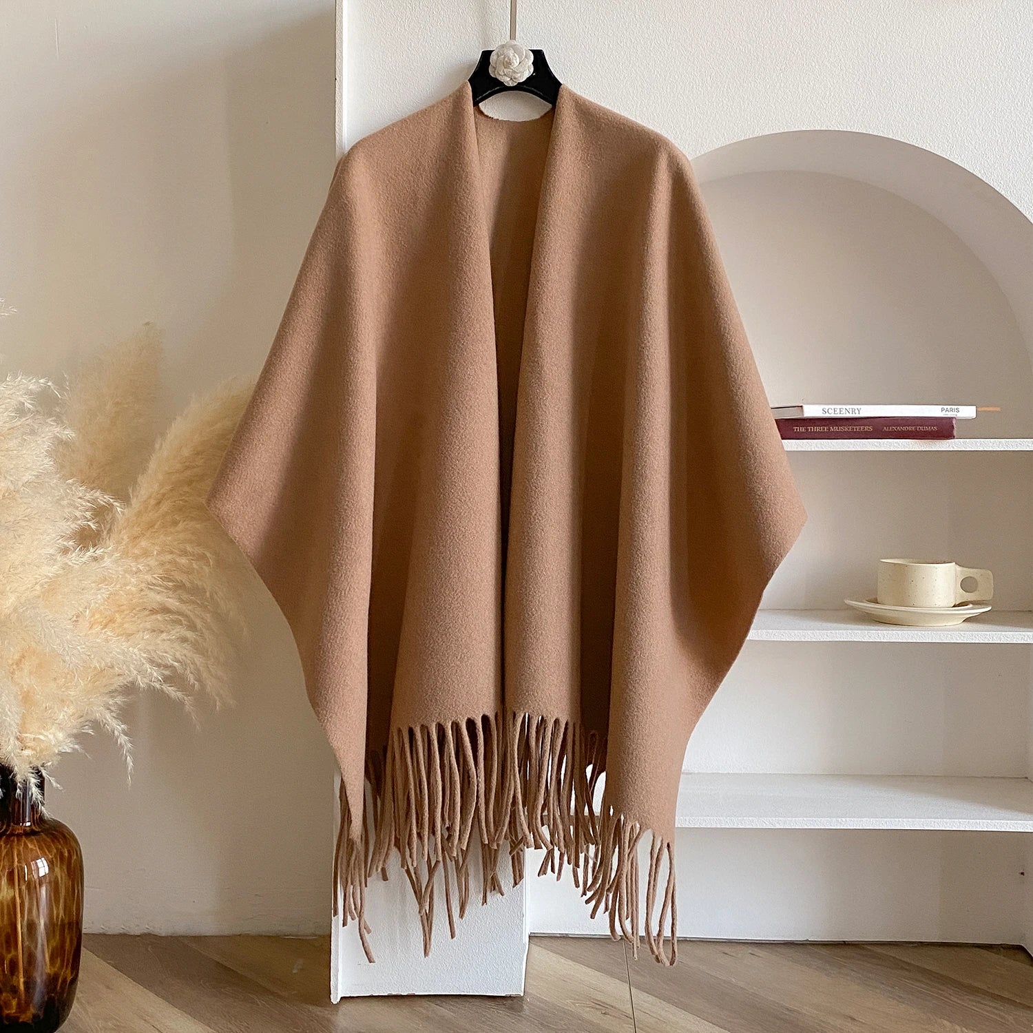 Solid Fringed Wrap Scarf for Layering over Outfits