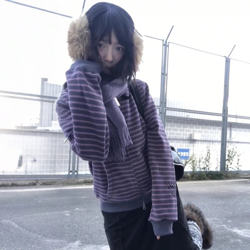 Women's Striped Loose V Neck Sweater Casual Knit Layer