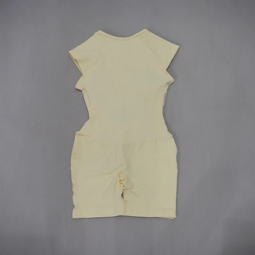 Women's Cap Sleeve Nylon Blend Workout Romper with Open Back