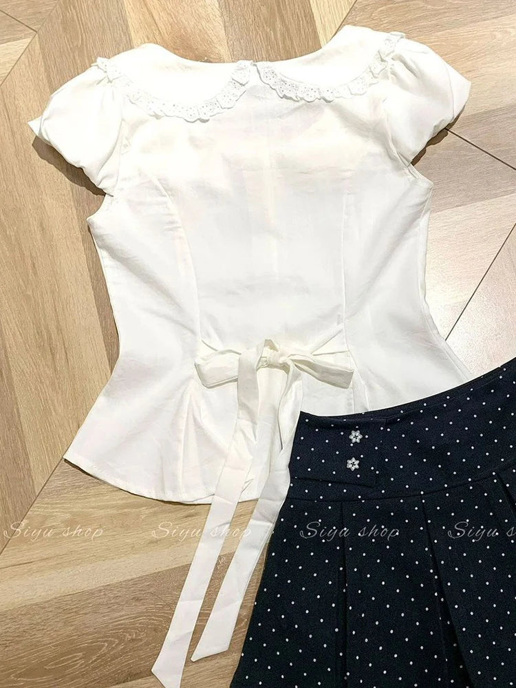 Women's Lace Detail Peter Pan Collar Button Front Shirt