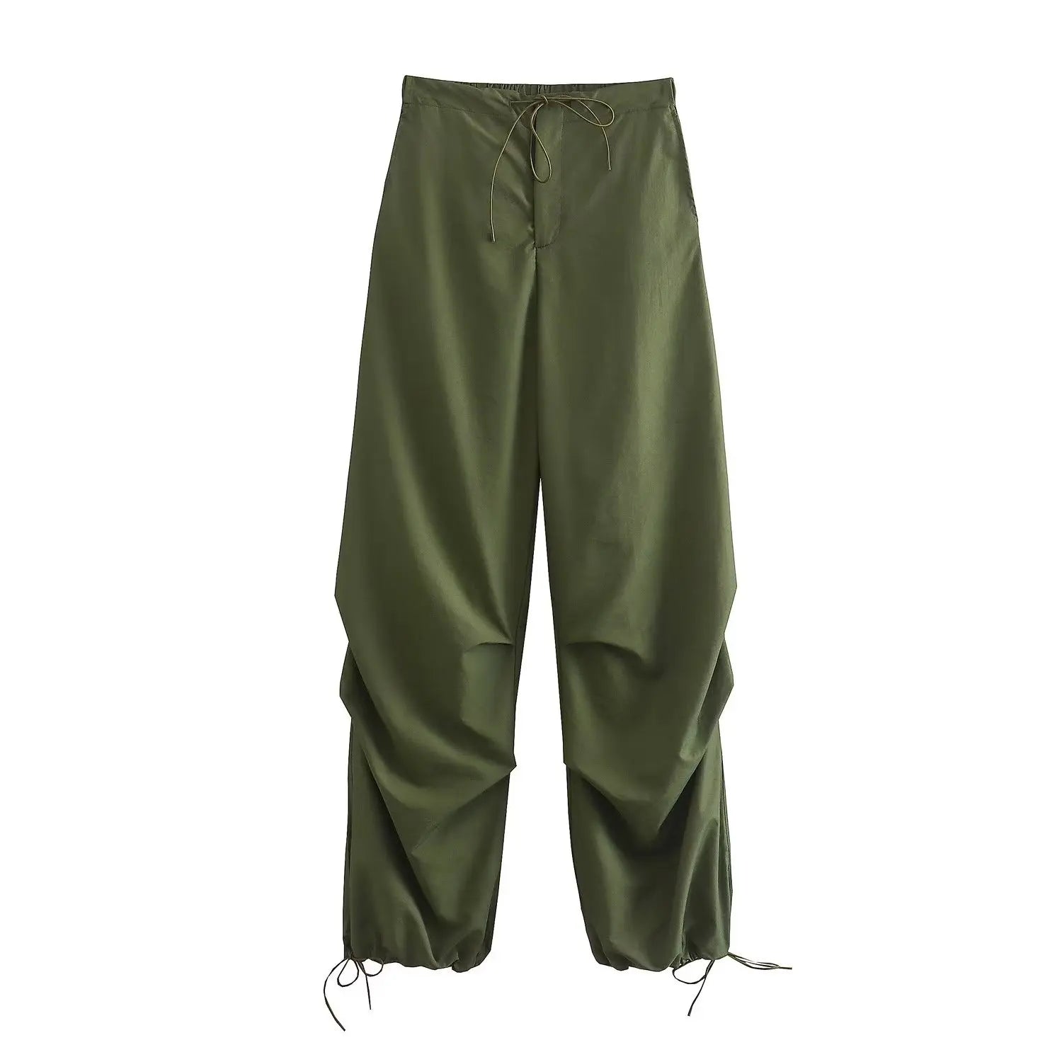 Women's Parachute Cargo Pants with Drawstring Waist and Adjustable Cuffs