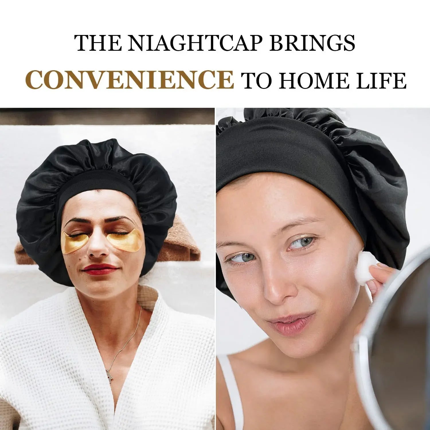 Women's Satin Sleep Bonnet with Wide Elastic Band and Color Options