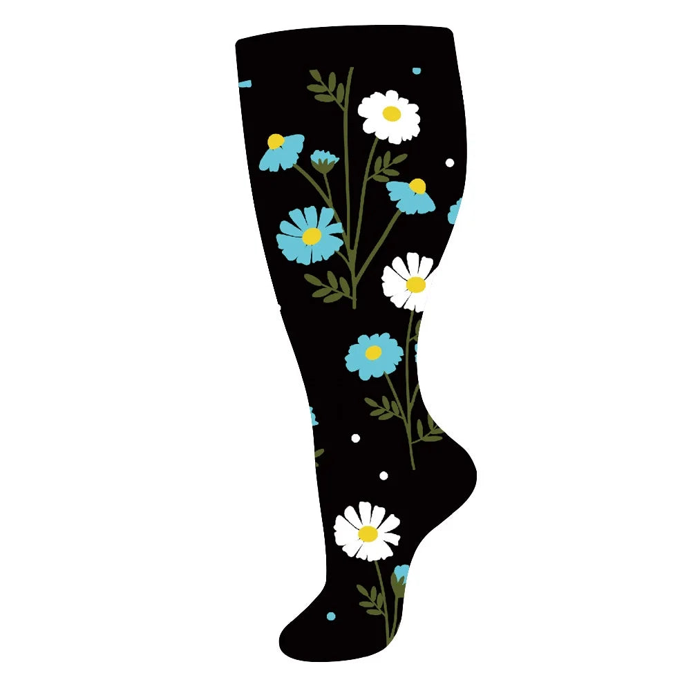 Plus Size Knee High Compression Socks with Pattern Options