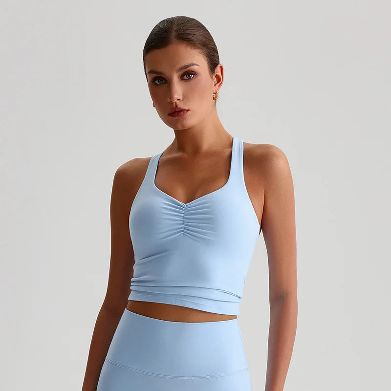 Women's Ruched Front Cross Back Longline Tank Top