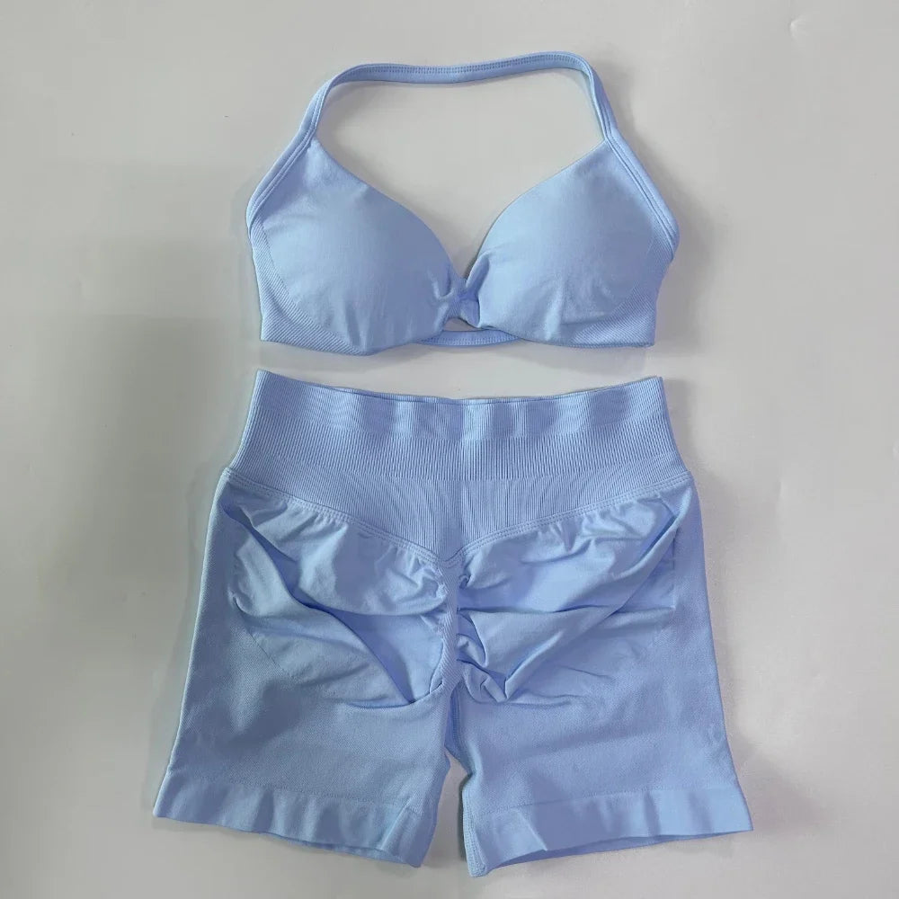 Women's Thin Strap Bra And Shorts Yoga Set