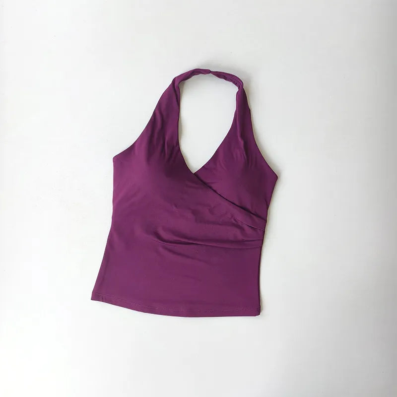 Women's Ruched Halter Neck Cropped Tank Top