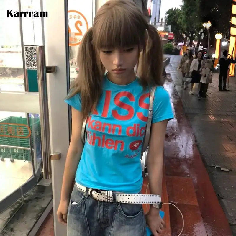 Letter Graphic Crew Neck Short Sleeve Cropped Casual Top