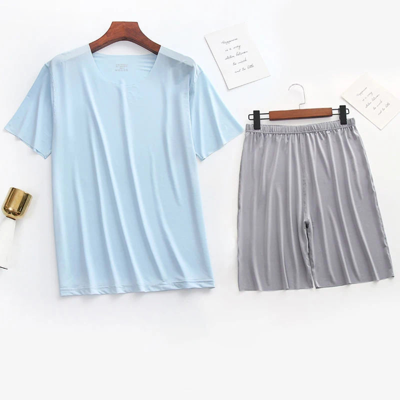 Men's Solid Short Sleeve T Shirt and Shorts Pajama Set