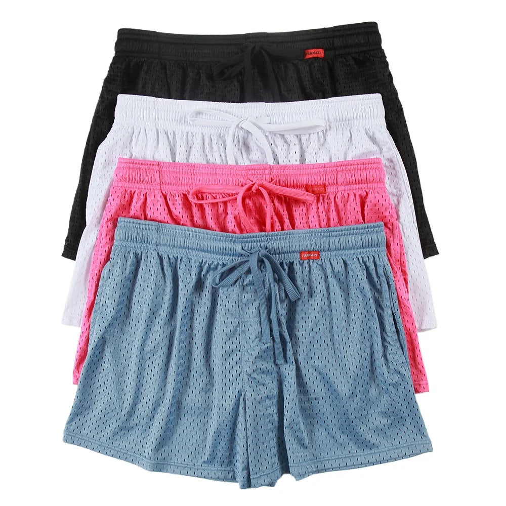 Men's Mesh Pocket Drawstring Sleep Shorts for Home Wear