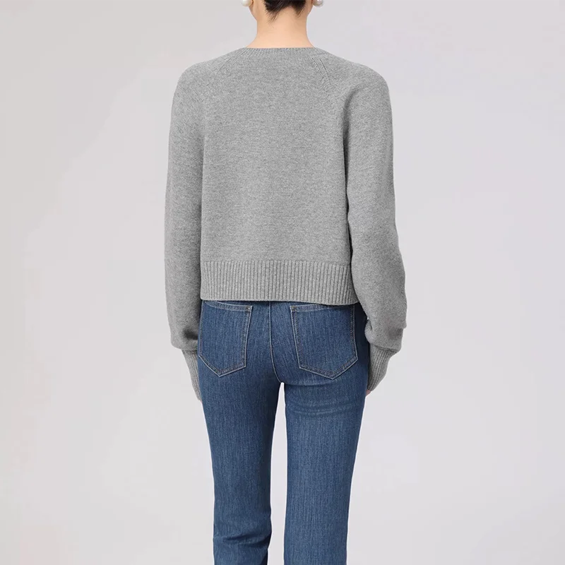 Autumn/Winter round-neck 100% wool knitted sweater cardigan women's coat long-sleeved top