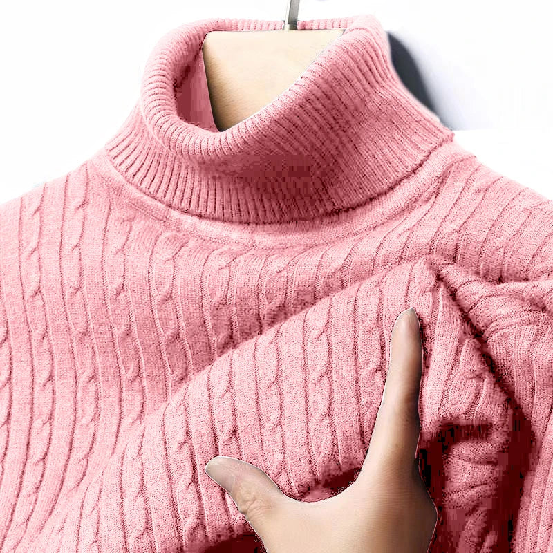 Men's Cable Knit Turtleneck Long Sleeve Sweater