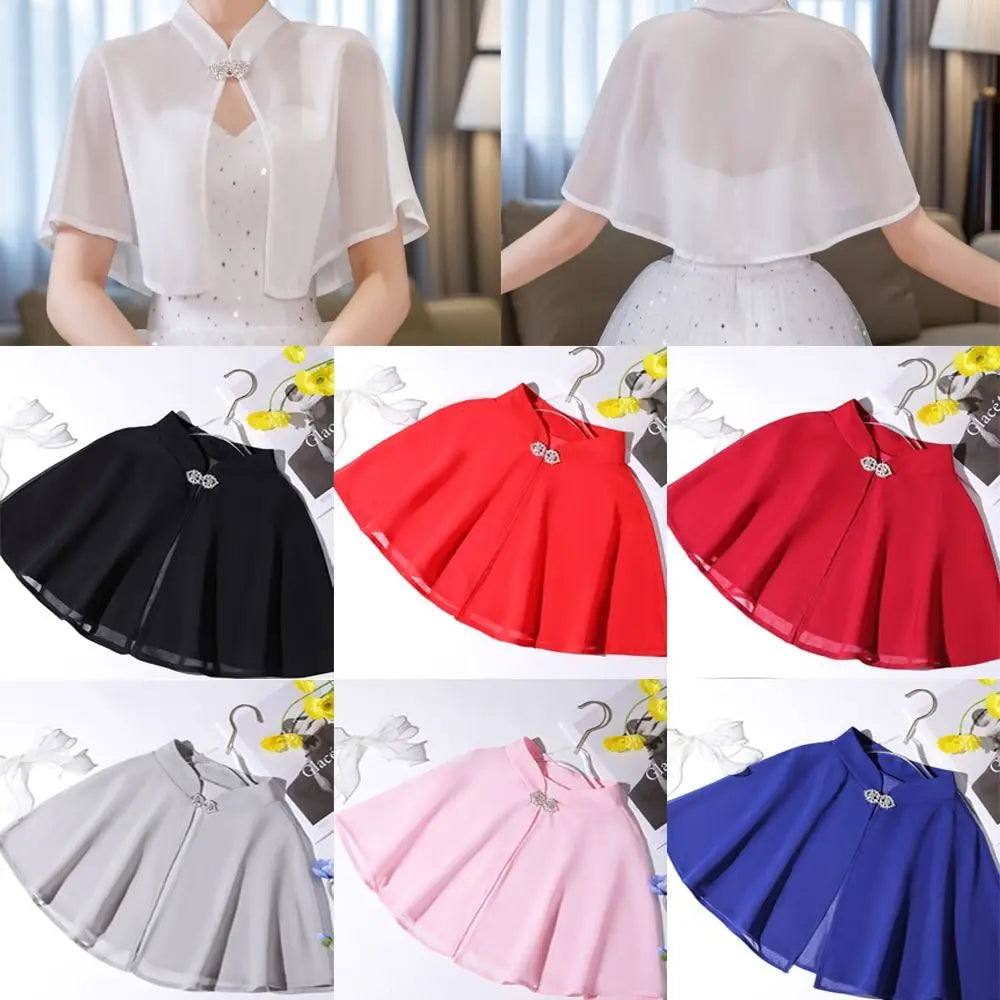 Clasp Front Chiffon Capelet for Layering over Dresses and Tops