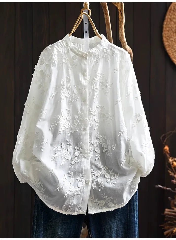 Women's Floral Stand Collar Shirt