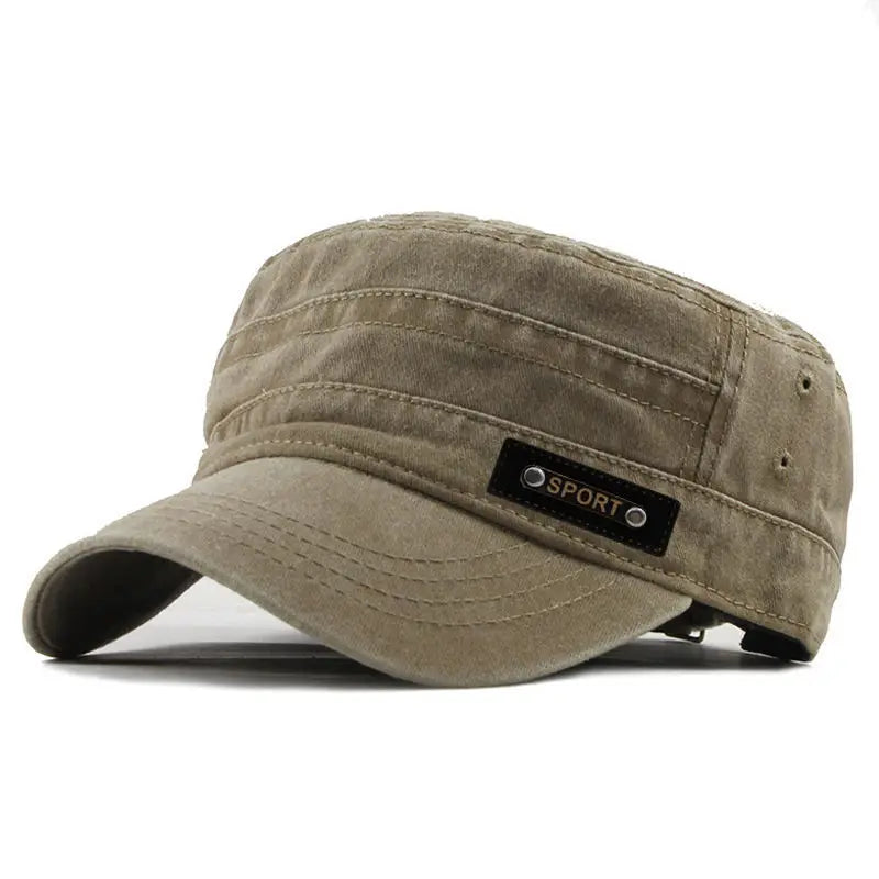 Flat Crown Cotton Cap with Short Curved Brim