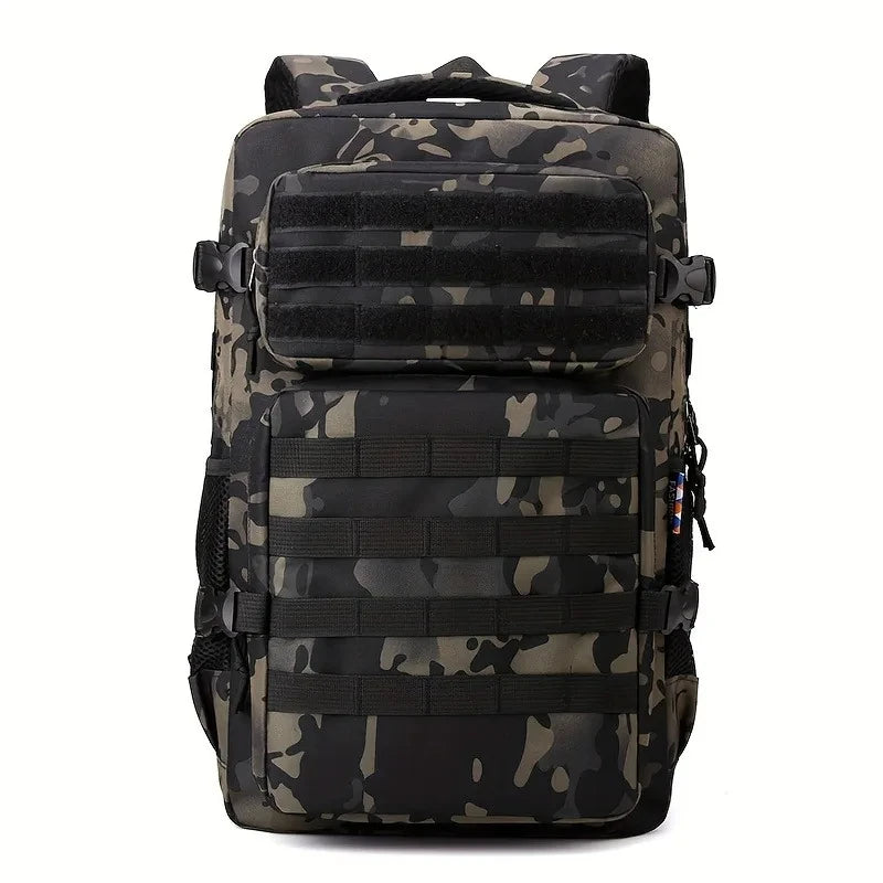 Tactical Style Backpack with Front Webbing and Multiple Zipper Compartments