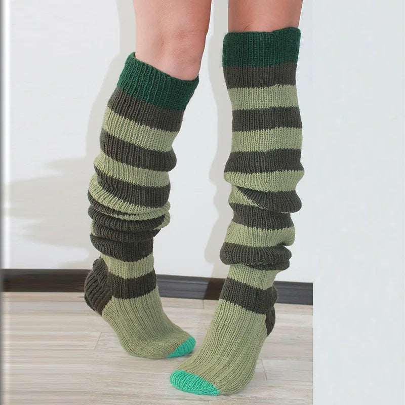 Multicolor Striped Knit Socks with Long Footed Shape