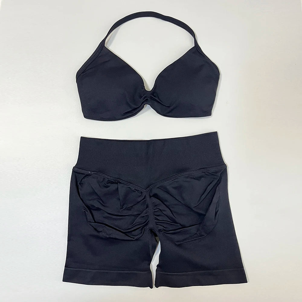 Women's Twist Front Bra And Shorts Yoga Set