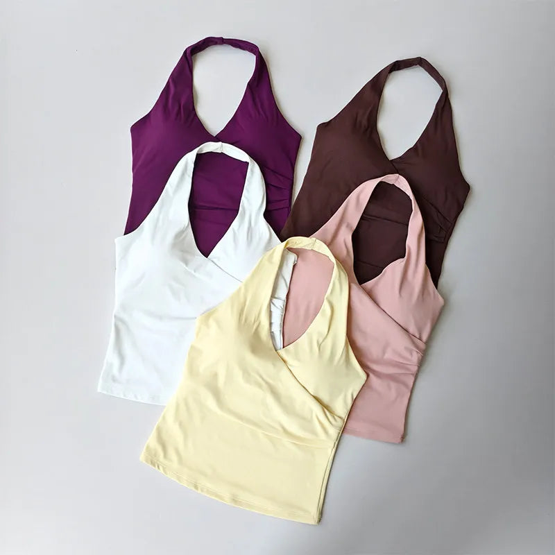 Women's Ruched Halter Neck Cropped Tank Top