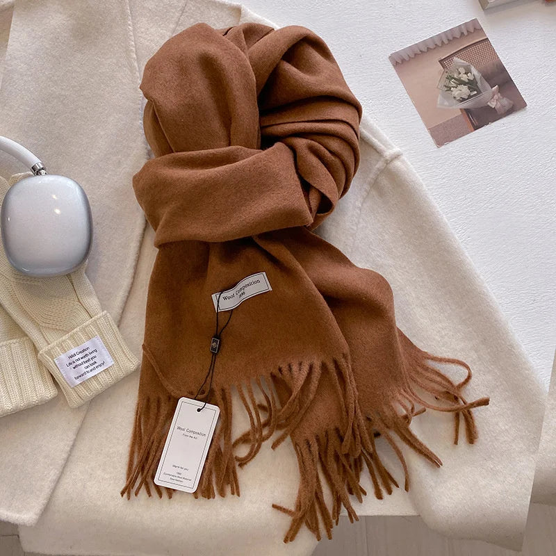Solid Long Fringed Scarf for Draped Neck Styling