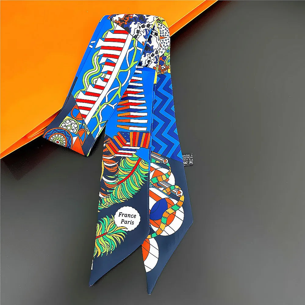 Horse Motif Skinny Scarf with Decorative Printed Patterns