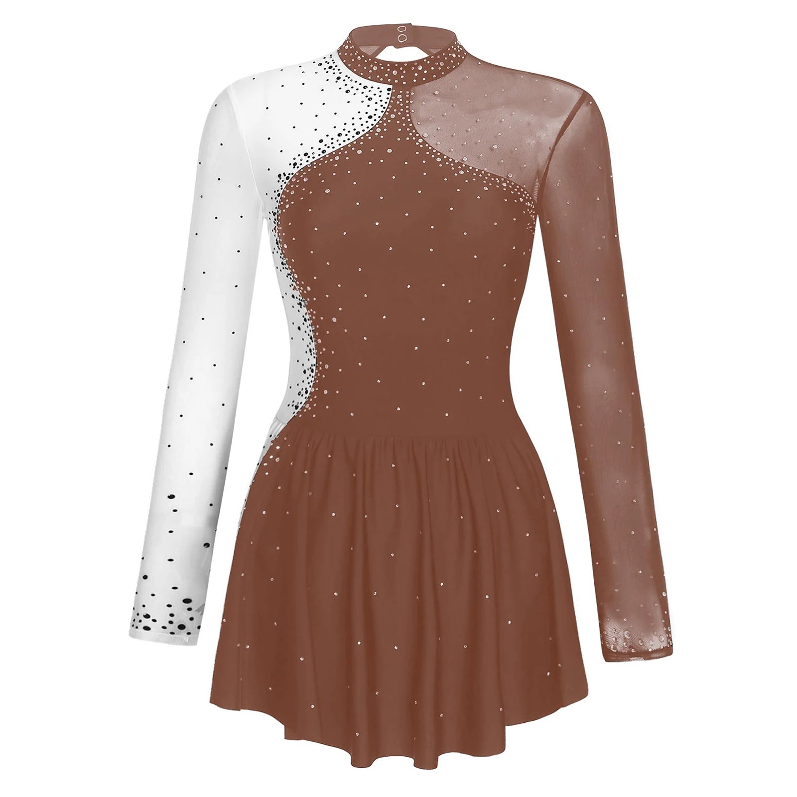 Women's Long Sleeve Rhinestone Dance Dress with Mesh and Open Back