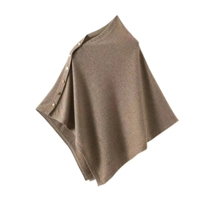Asymmetric Side Button Poncho for Layering over Outfits