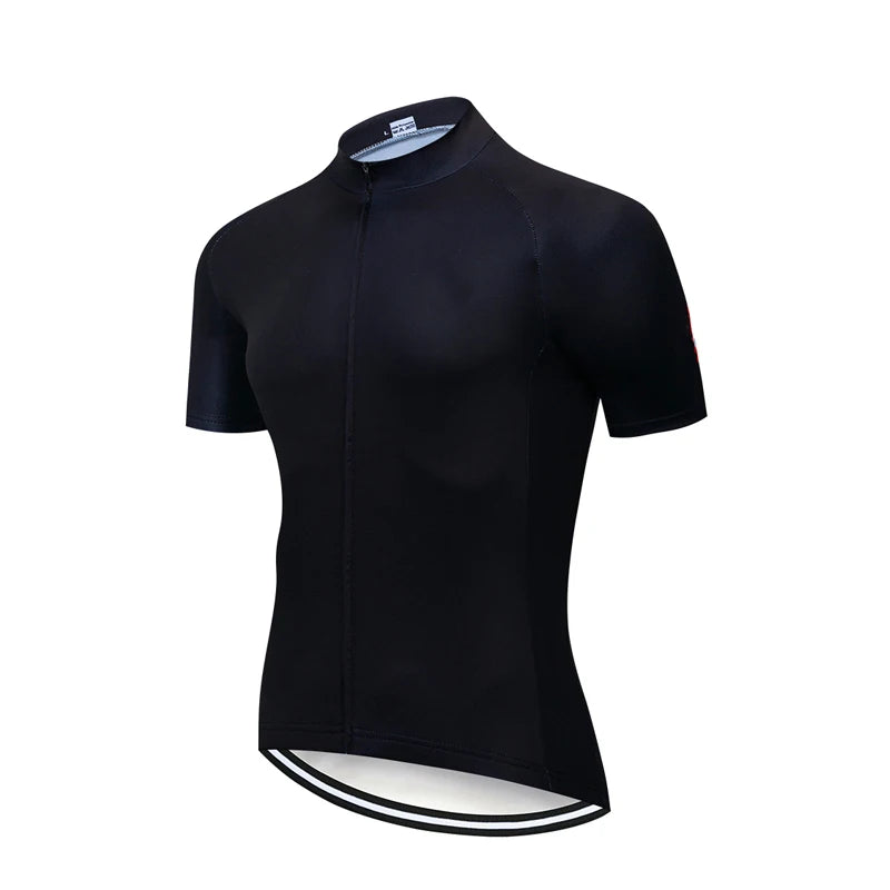 Solid Color Short Sleeve Full-Zip Cycling Jersey with Stand Collar