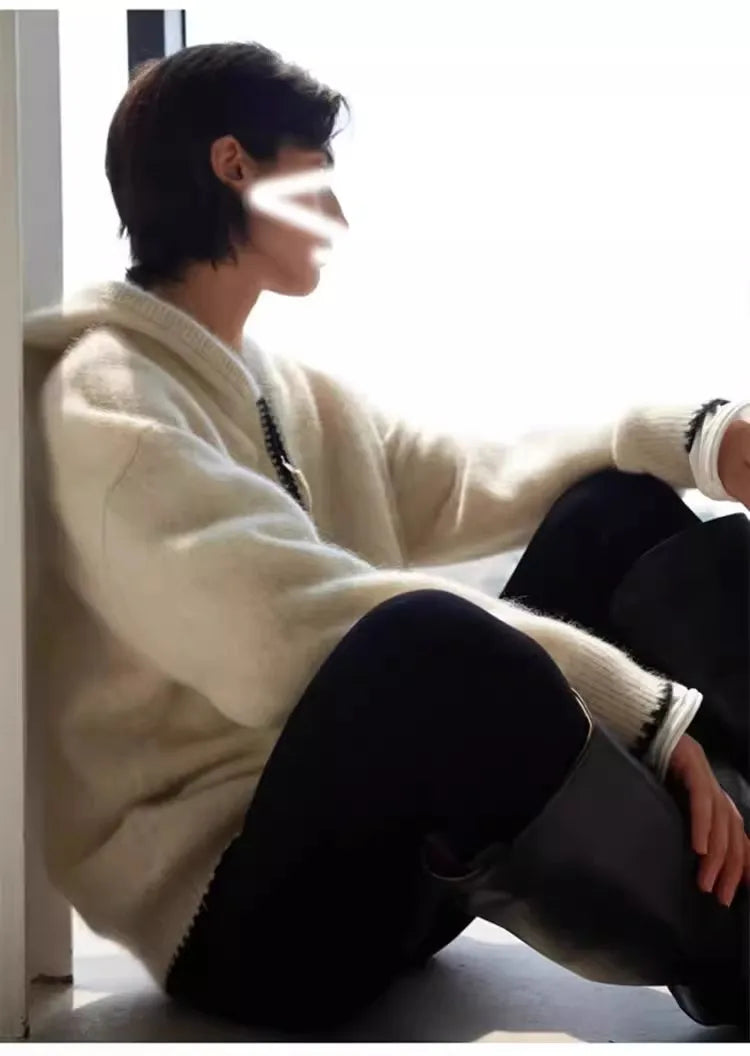 High-end half-zipper hooded 100% cashmere knitted sweater women loose and thick sweater base hoodie top