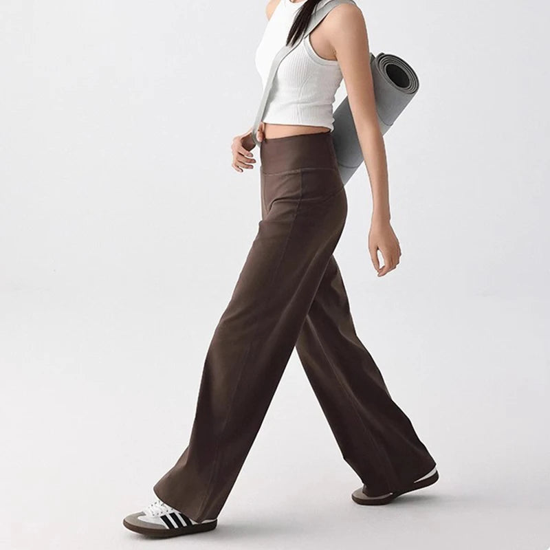Women's Crossover Waist Nylon Blend Wide Leg Workout Pants with Pockets
