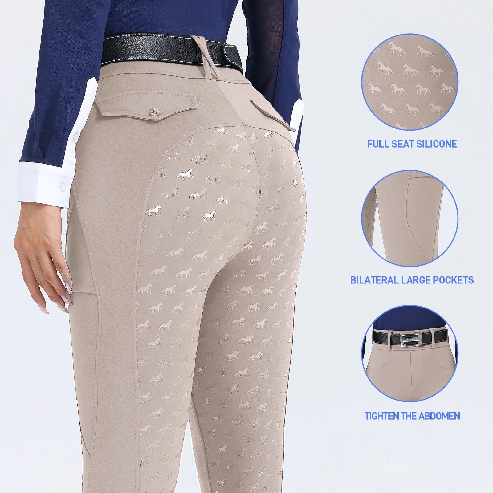Women's Fitted Riding Pants with Pockets and Grip Panel Style Options
