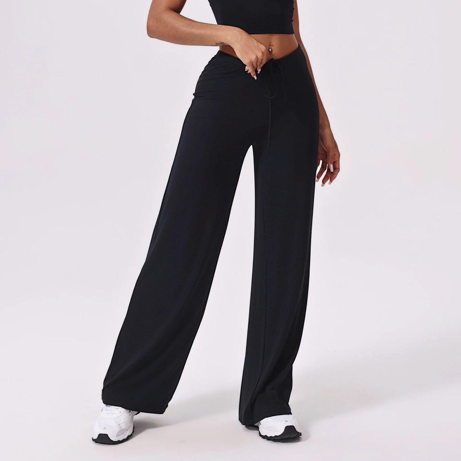 Women's High Waist Nylon Blend Palazzo Pants with Flowing Wide Legs