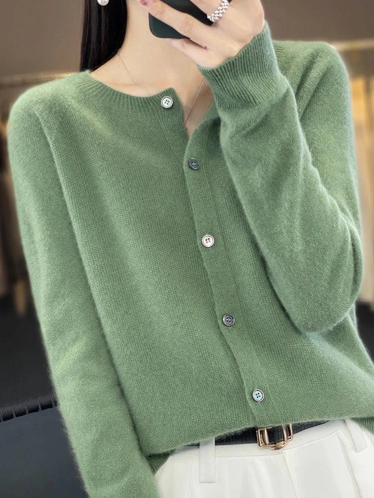 Women's Crew Neck Button Front Cardigan Casual Knit Layer