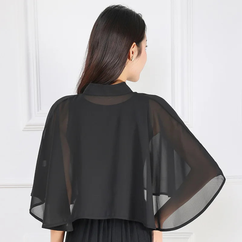 Clasp Front Chiffon Capelet for Layering over Dresses and Tops