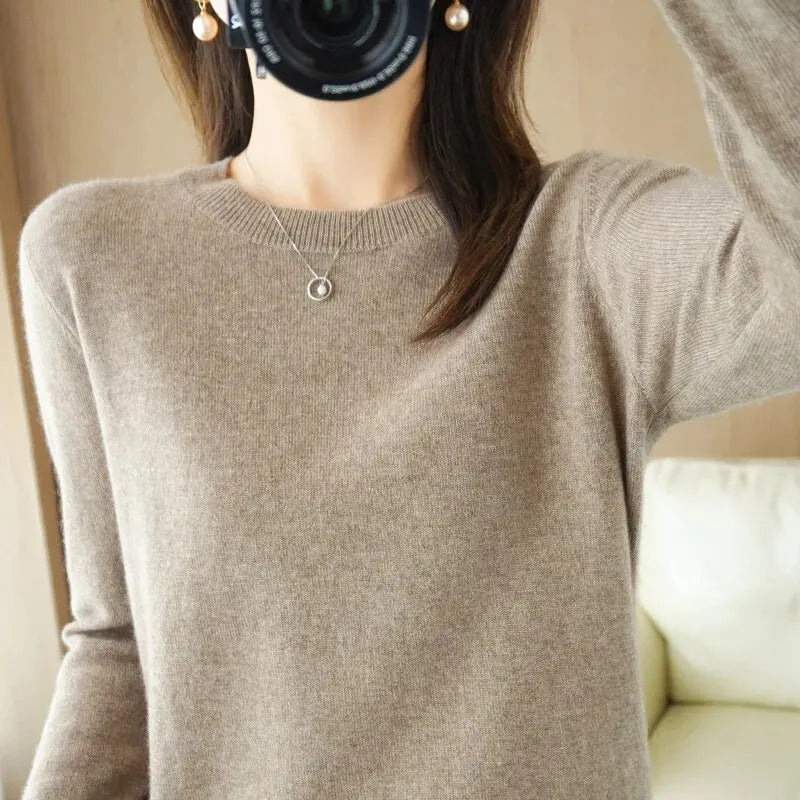 Women's Crew Neck Long Sleeve Sweater Casual Knit Layer