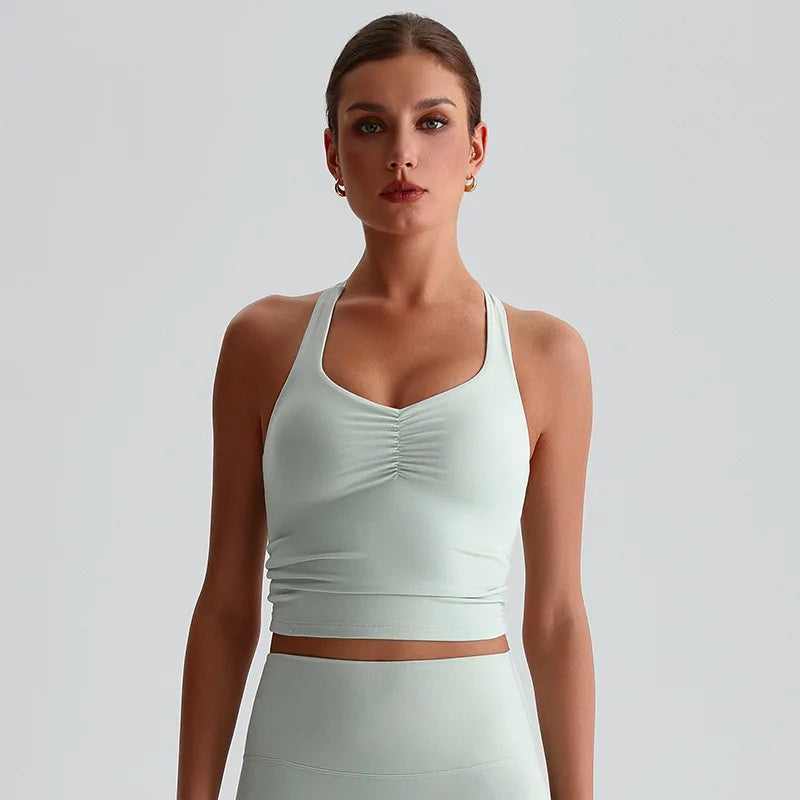 Women's Ruched Front Cross Back Longline Tank Top