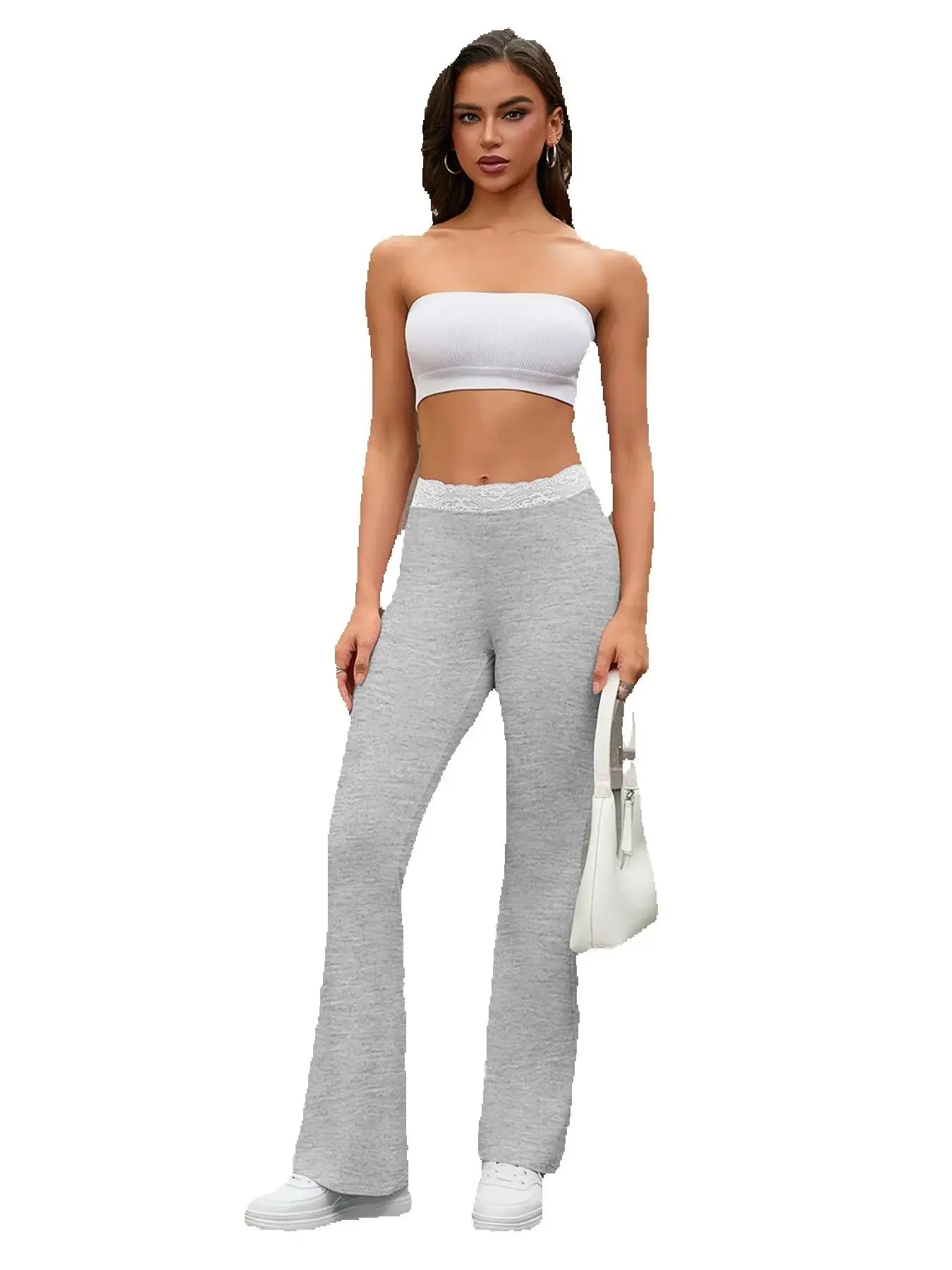Women's Ribbed Flared Workout Pants with Fitted Upper Legs for Casual Activewear