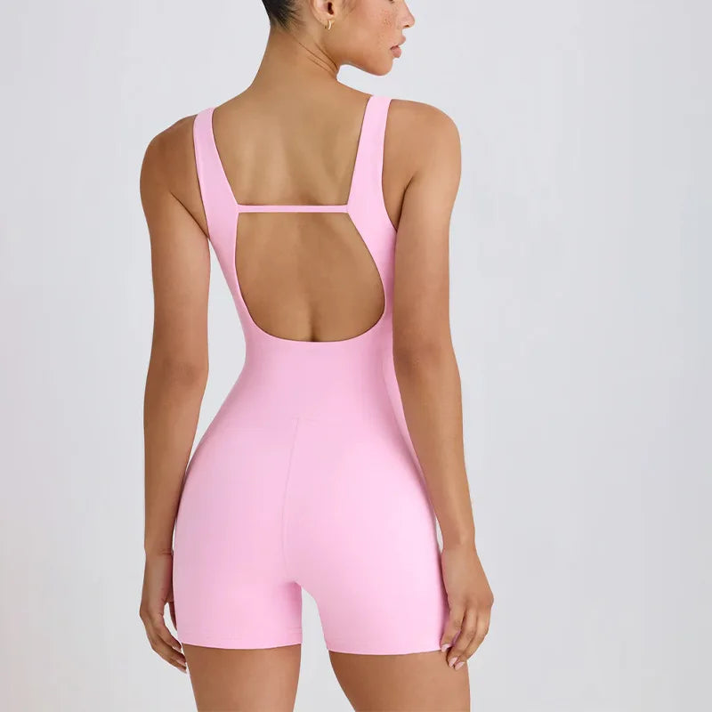 Women's Scoop Neck Nylon Blend Romper with Wide Shoulder Straps