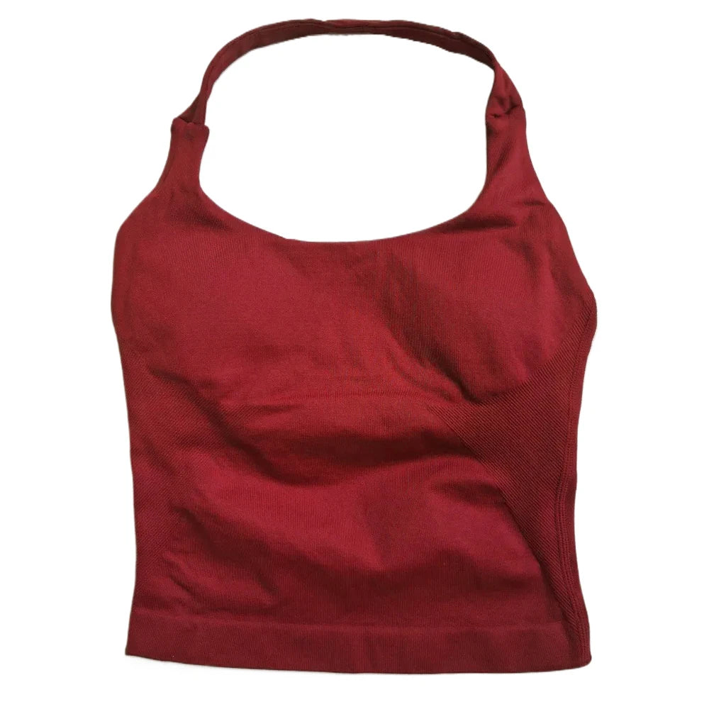 Women's Halter Neck Fitted Longline Tank Top For Workout Outfits