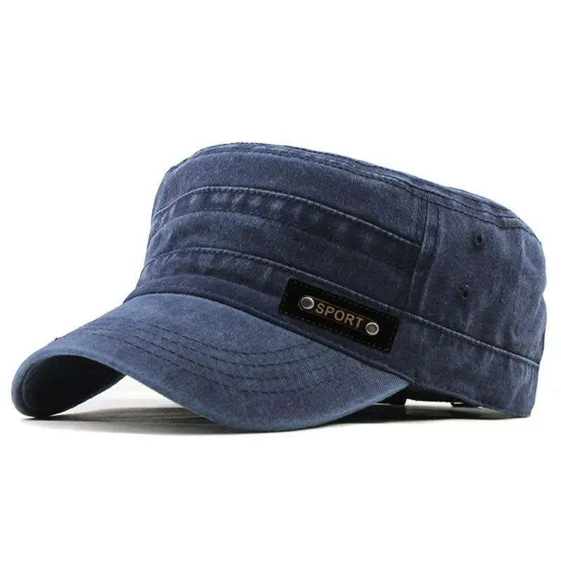 Flat Crown Cotton Cap with Short Curved Brim