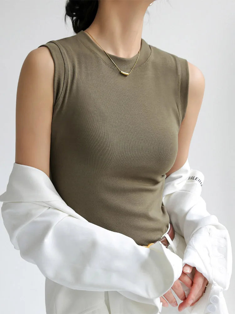 Women's Solid Tank Top with Round Neckline and a Sleeveless Design