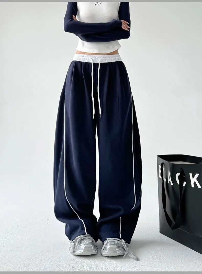Women's Loose Wide Leg Pants with Contrast Stripe Style Options