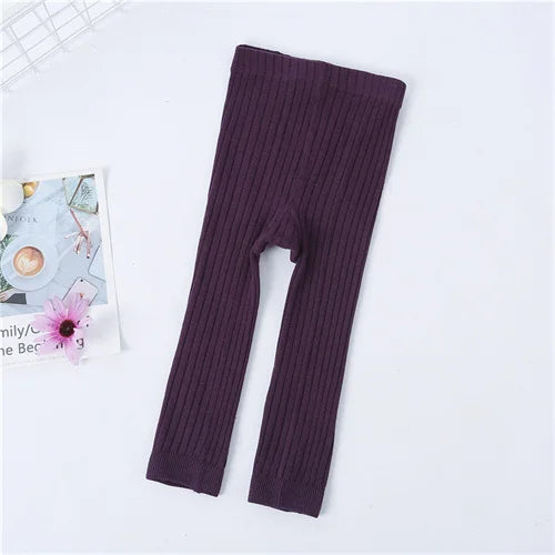 Children's Solid Ribbed Leggings with Full Length Footless Shape
