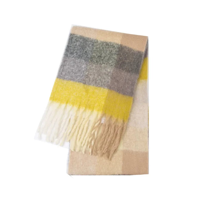 Multicolor Plaid Scarf with Long Shape and Fringed Ends