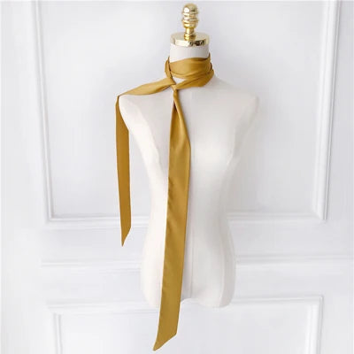 Solid Long Narrow Ribbon Scarf with Pointed Ends