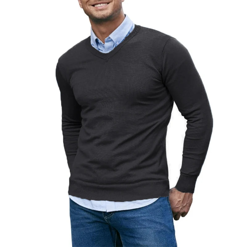Men's V Neck Long Sleeve Knit Sweater