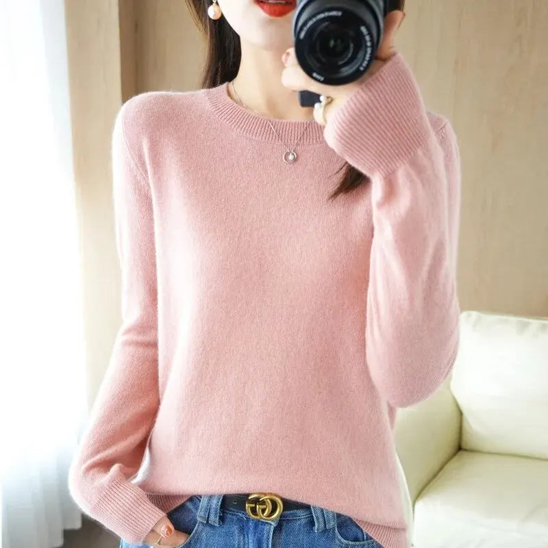 Women's Crew Neck Long Sleeve Sweater Casual Knit Layer